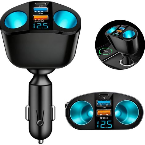 Allume Cigare USB, Chargeur Telephone Voiture, Adaptateur Allume Cigare Double 120W PD3.0 2.4A, Convient pour Les Téléphones Portables, Les Tablettes et Les Caméras Embarquées (1/5)