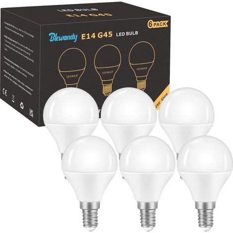 Small E14 LED Light Bulb, G45 Globe Type Energy Saving Light Bulbs with Screw Base, 5W Equivalent to 40W Halogen Bulb, 500LM Non Dimmable Cool White 6500K, Pack of 6