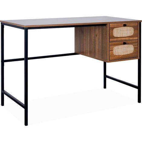 Wood and cane desk, Retro, Natural, 55x110x76 cm (1/5)