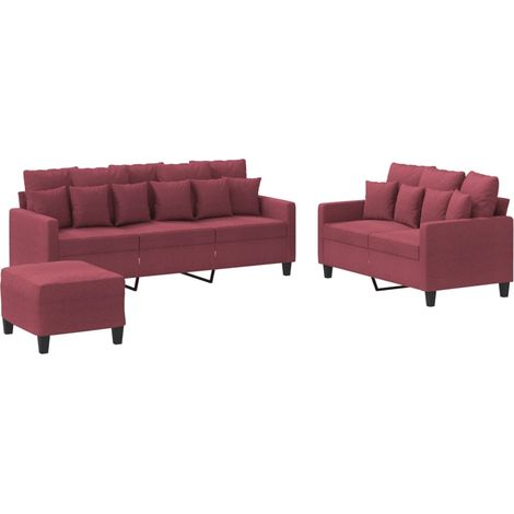 Maison Exclusive - Set di Divani 3 pz con Cuscini Rosso Vino in Tessuto