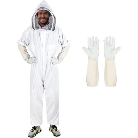 Traje de apicultor para hombres y mujeres, atuendo de apicultor con guantes, capucha con velo, traje completo de apicultor para apicultores profesionales y principiantes (XL) (1/5)
