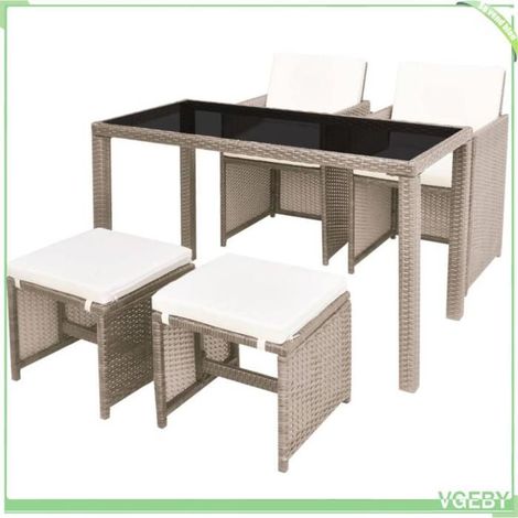 Ensemble à manger d'extérieur - FAFEICY - 42555 - Rotin synthétique gris/beige - Table verre 123x60x74 cm - 4 places (1/5)