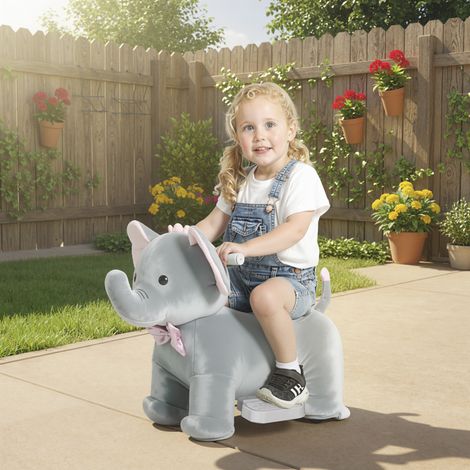Elefante Eléctrico con Música Batería 6V Tacto Suave Ruedas Silenciosas de PU Marcha Adelante Gris (1/5)