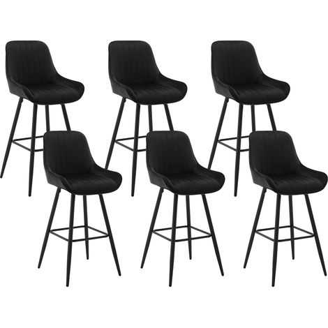 Lot de 6 Tabourets de Bar Hauts avec Dossier WOLTU, Chaise Moderne avec Repose-Pieds, Siège en Velours, Pieds en Métal, Noir (1/5)