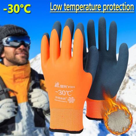 Gants de travail thermiques unisexes -30°C, résistants au froid, coupe-vent, orange (1/4)