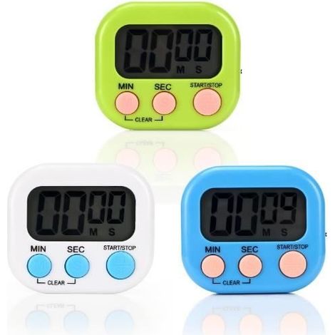 Minuteur de Cuisine - 3Pièces - Magnétique - Support Pliable - Chronomètre - Vert (1/4)