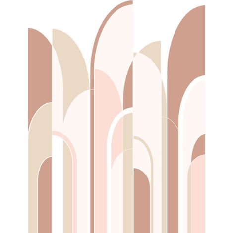 Papier peint panoramique art déco terracotta et rose clair – 150 x 279 cm – Papier peint intissé avec encres écologiques – Facile à poser – Estahome (1/5)