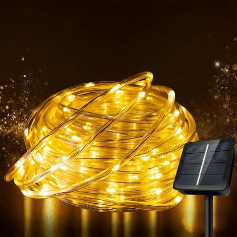 Guirlande lumineuse solaire extérieure, 10M 100 LED Guirlande lumineuse solaire extérieure IP45 étanche 8 modes blanc chaud variable (1/5)