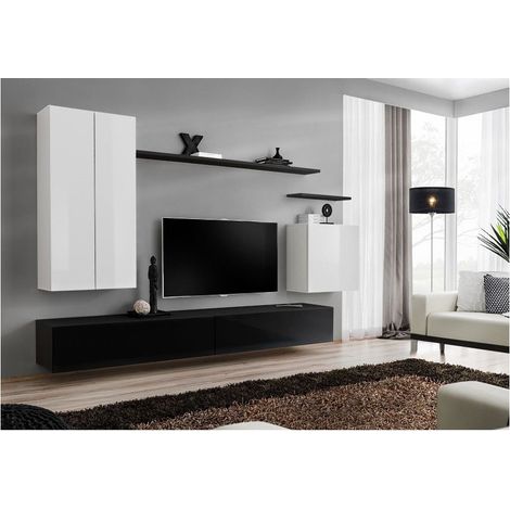 Ensemble meuble TV mural  - Switch XII - 270 cm x 160 cm x 40 cm - Blanc - Livraison gratuite