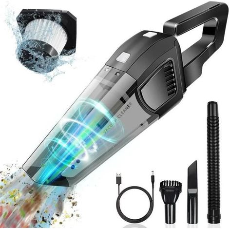 Aspirateur à Main, 9000PA Aspirateur Voiture Puissant Silencieux avec 2500mAh, 30min, Idéal pour Domicile, Voiture (1/4)
