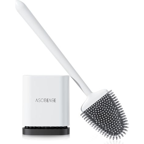 Brosse de Toilette, Brosse WC en Silicone avec Poils Flexibles, Brosse WC avec Support à séchage Rapide pour Salle de Bain, Blanc (1/5)