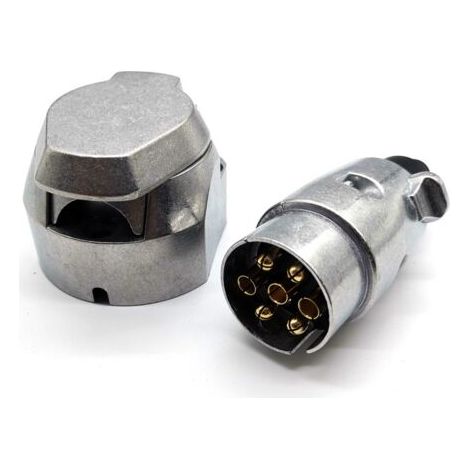 Prise Remorque 7 Broches Métal et Fiche Électrique remorque, Prise Attelage 7 Broches Femelle 12V Connecteur Prise Remorque Male 7 Broches Alliage D'aluminium Étanche pour Camion RV Bateau (1/4)