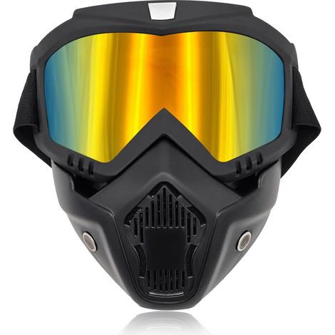 Lunettes de moto, lunettes de motocross coupe-vent avec masque facial amovible, accessoires moto (couleur or) (1/5)