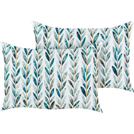 Conjunto de 2 cojines de jardín almohada de exterior 40 x 60 cm poliéster motivo hojas blanco y verde Loano