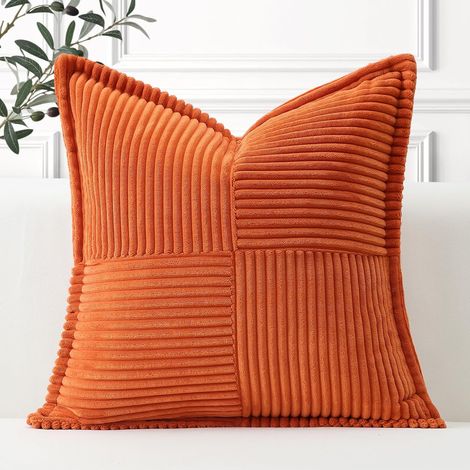 Set mit 1 dekorativem Cord-Kissenbezug, superweicher Sofakissenbezug, Heimtextilien für Wohnzimmer, Schlafzimmer, Sofa, 45 x 45 cm, Karamellorange (1/5)