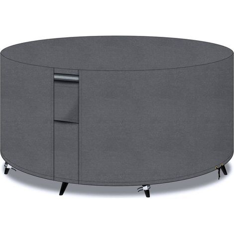Ecleanfy - Housse table de jardin ronde 102x71 cm - Oxford 600D imperméable, anti-UV, avec aérations, gris (1/5)