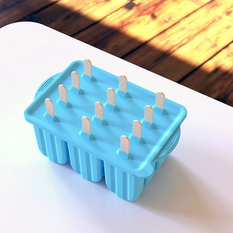 Moule À Glaces - Moule À Sucettes En Silicone Souple Avec 12 Cavités - Pour Préparations Maison De Glaces Et Sorbets - 50 Bâtonnets 50 Sachets 50 Liens Entonnoir Recettes Brosse De Nettoyage - Bleu (1/4)