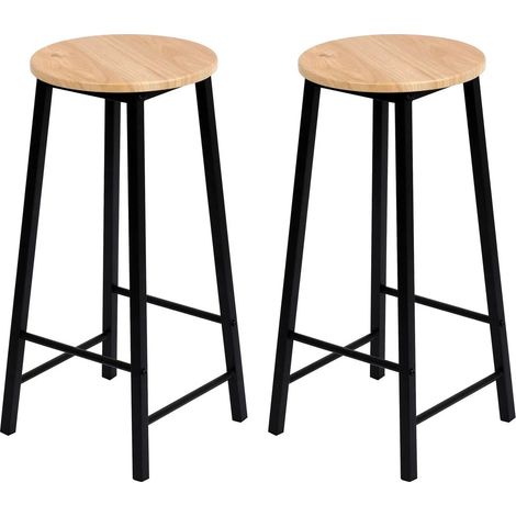 Set de 2 tabourets hauts FRIEND - Bois et noir - Métal et bois - D 30 x H 70 cm - Livraison gratuite (1/5)