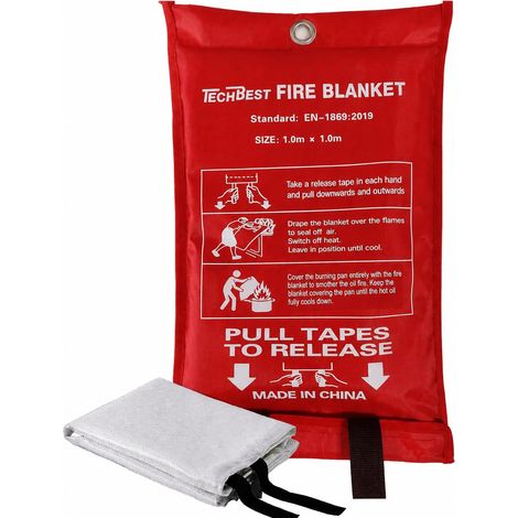 Couverture Anti-Incendie - Fibre de Verre pour urgences, pour la Survie. Protéction Ignifuge, Isolation Thermique. Taille 1m x 1m. Utilisable en Cuisine, Barbecue, Voiture, Camping. (1/5)