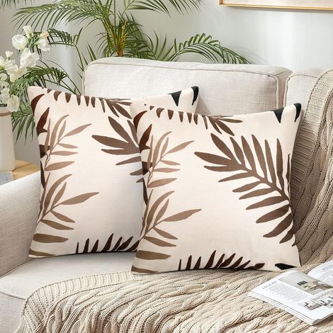 Housse de Coussin 40x40 Housses de Coussin Couleur Orange Brun Feuilles Motif Housse Coussins Taies d'oreiller en Polyester Coussins de Canapé Décoratifs pour Jardin Chaises Voiture Salon Lot de 2 (1/5)