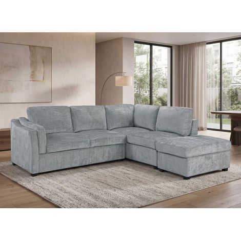 Canapé convertible avec coffre en velours chiné gris BARNEY - (1/5)