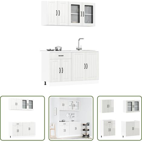 vidaXL Meubles de cuisine blanc brillant - Ensemble de 4 meubles de cuisine "Lucca" en bois d'ingénierie blanc brillant (1/5)
