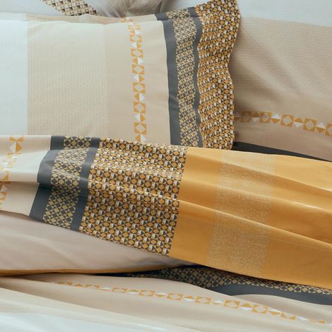 Drap plat en percale de coton au style ethnique chic Jaune 240x310 cm