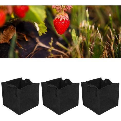 Lot de 3 sacs de culture carrés en feutre noir avec poignées, pour la culture de légumes de jardin (19,5 x 19,5 x 20 cm). (1/5)