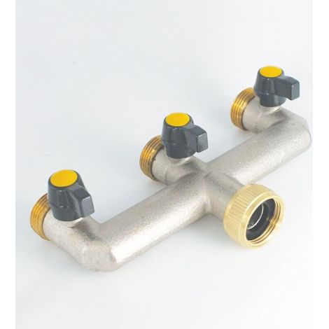 Robinet Triple Sortie 3/4" Entrée Femelle 3/4" Vanne 3 Voies Laiton Raccord Plomberie pour Tuyau Arrosage, Robinet Cuve 1000L, Distributeur Eau, Raccord Tuyau d'Arrosage (1/5)