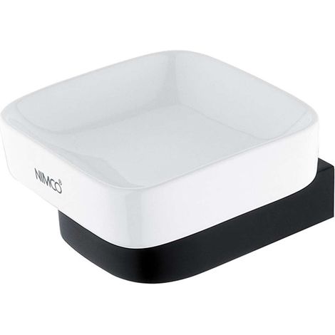 Nimco Nikau - Portasaponetta con supporto, ceramica bianca/nero opaco NKC 30059K-90