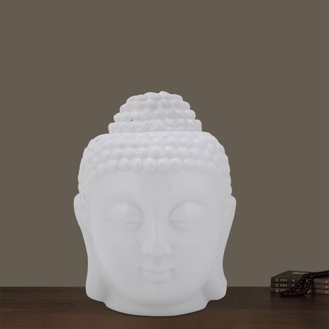 Brûleur d'huiles essentielles/diffuseur d'encens/porte-bougie en forme de tête de Bouddha blanc (1/5)