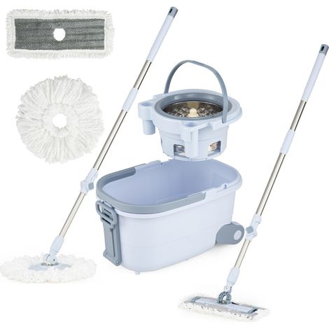 Set secchio e mocio 50 x 29,5 x 25,5 cm pulizia senza mani design moderno panni in microfibra PP blu 200018791