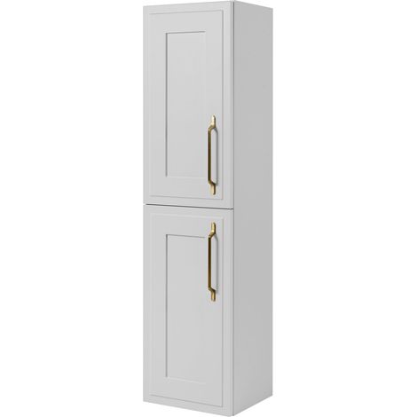 Mobiletto da bagno, bianco, 35 x 136 x 27 cm, maniglia dorata (1/5)