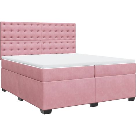 Maison Exclusive - Cama box spring con colchón terciopelo rosa 20