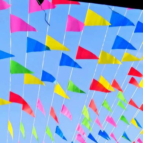 Lot de 10 guirlandes de fanions colorées, guirlandes décoratives à suspendre, longueur 50 m, pour l'extérieur