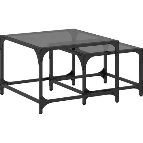 Maison Exclusive - Tavolini Impilabili 2pz con Piano Vetro Nero in Acciaio (1/5)