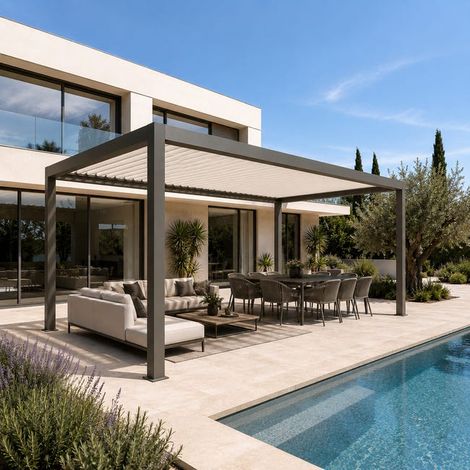 Pergola Bioclimatique Aluminium Autoportante Motorisée Éclairée 5x3,5 Gris SV ORIAL France (1/5)