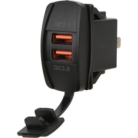 Chargeur voiture double USB QC3.0 noir, prise allume-cigare avec interrupteur à bascule universel, charge rapide, rétroéclairage LED (1/5)