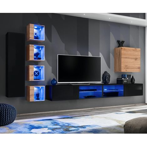 Ensemble Meuble TV "Switch XXVI" 320cm Noir & Naturel (1/4)