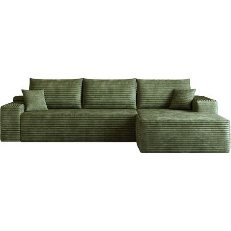 Sofá rinconera modular en L de 270 cm, tejido pana acanalada verde, sin montaje, HOMVRA (1/5)