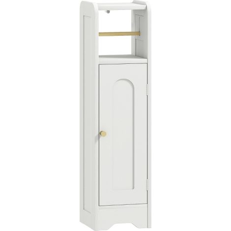 Compact White Bathroom Storage Cabinet with Toilet Roll Holder for Efficient Space Saving