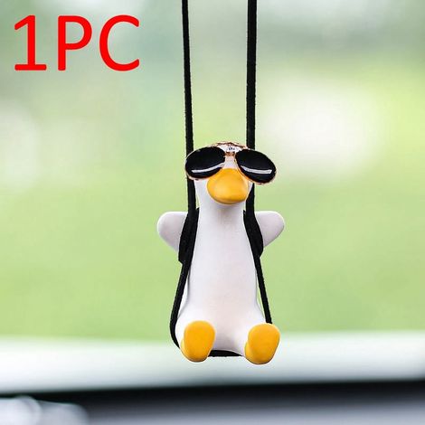 Canard Balançoire - Décoration Intérieure Voiture - Pendentif pour Rétroviseur - Matériau Plâtre et Vinyle - Blanc - 10 x 5 x 3 cm - 1 Pièce (1/2)