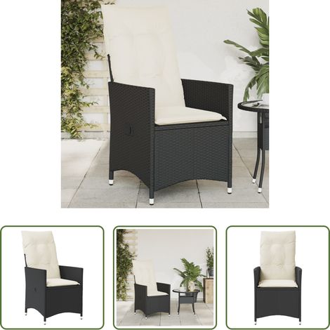 Chaise de jardin confortable - Chaise inclinable de jardin avec coussins noir résine tressée (1/5)