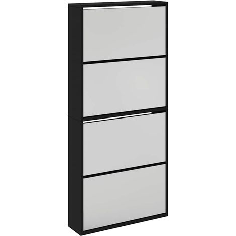 vidaXL Armoire à chaussures avec miroir à 4 niveaux noir 63x17x134 cm
