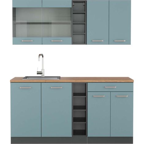 Cocina versátil R-Line, Gris azulado/antracita, 160 cm , ET Roble, Vicco