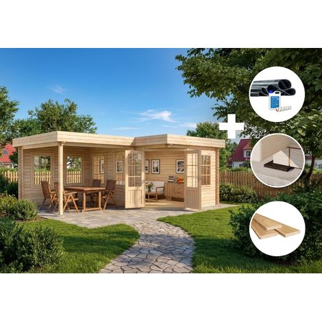 ECO Set - Abri de jardin pentagonal Pepe 40 Naturel , mm Épaisseur paroi 618 x 462 cm (1/4)
