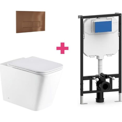 PACK inodoro suspendido cerámica PISA con cisterna y pulsador Cobre rectangular