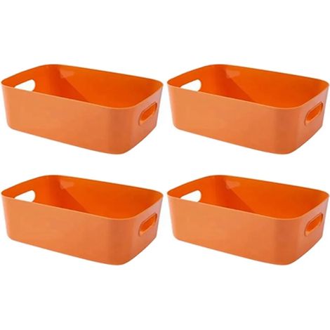 Cesta de almacenamiento de plástico, contenedor de almacenamiento abierto con asas - Organizador para cocina, dormitorio, debajo del fregadero, baño - 4 piezas (naranja) (1/5)