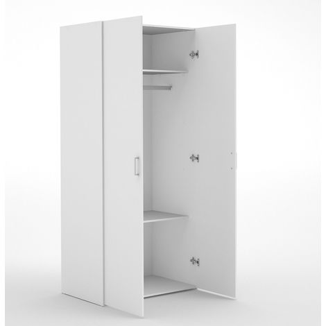 Dmora - Guardaroba 2 ante Alibabba, Mobile camera da letto, Cabina armadio portabiti, Armadio appendiabiti, 77x49 h175 cm, Bianco (1/5)