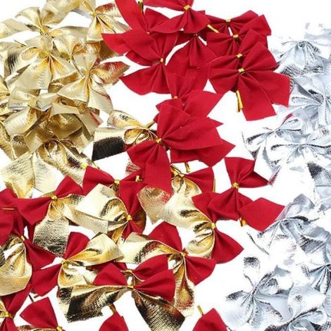 Lot de 48 mini nœuds papillon décoratifs pour sapin de Noël, mariage, décoration d'intérieur (4 couleurs) (1/4)